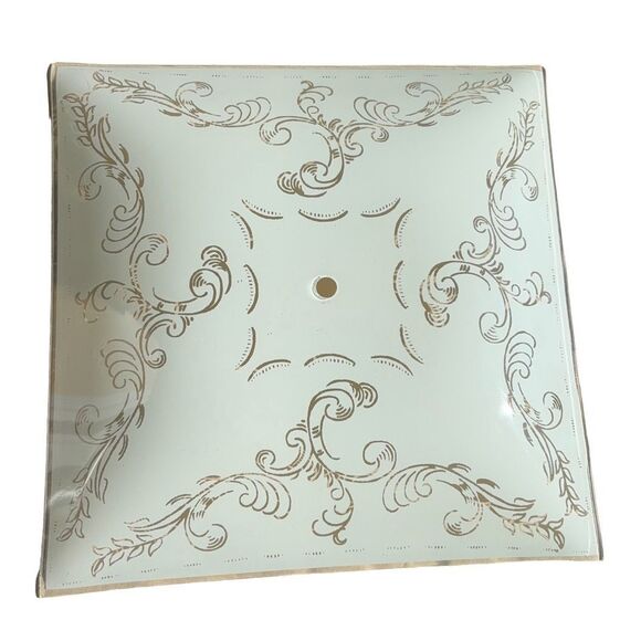 Vintage Square Glass Shade Ceiling Light Fixture Cover 11.75” X 11.75” MCM Flora - Picture 1 of 10